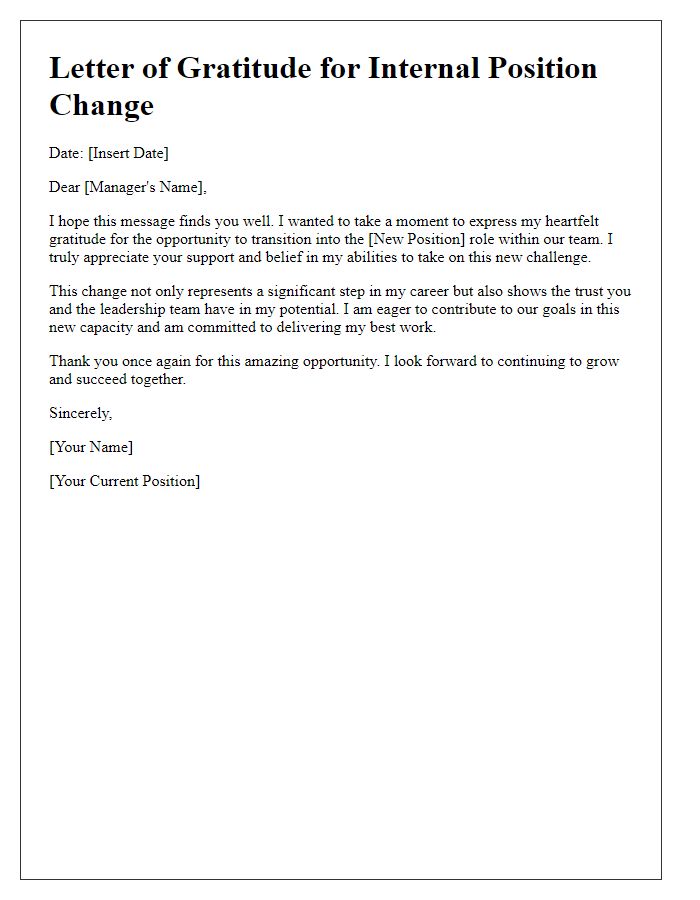 Letter template of gratitude for internal position change