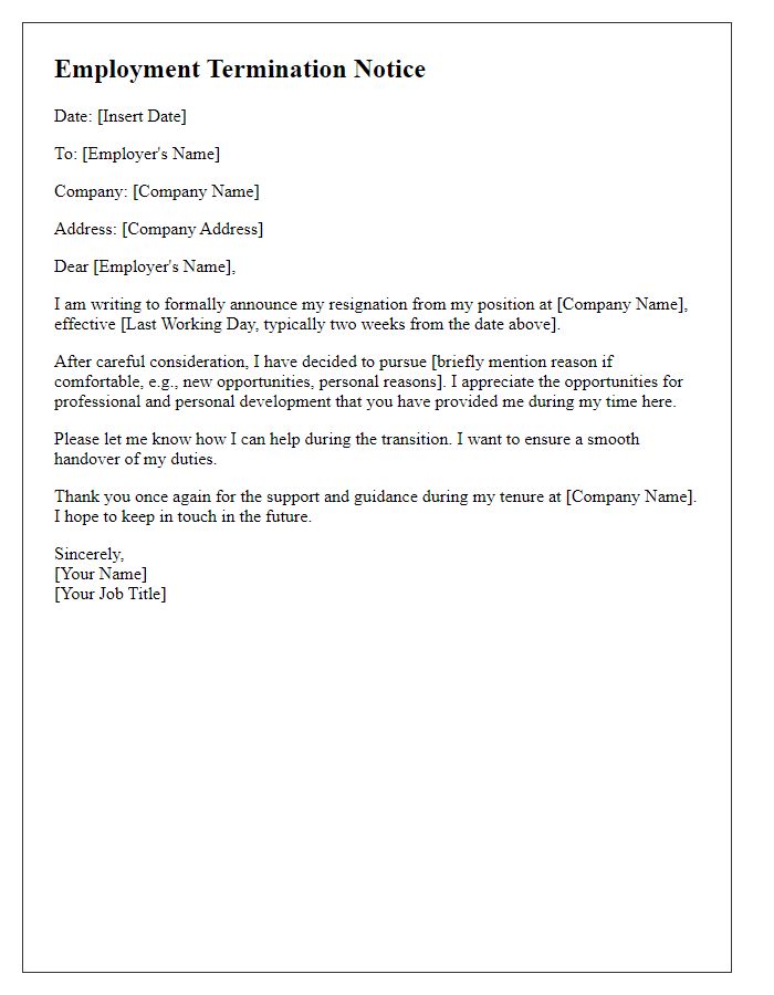 Letter template of employment termination notice - employee initiated