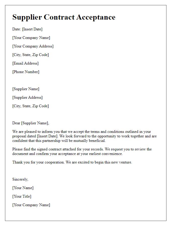 Letter template of Supplier Contract Acceptance