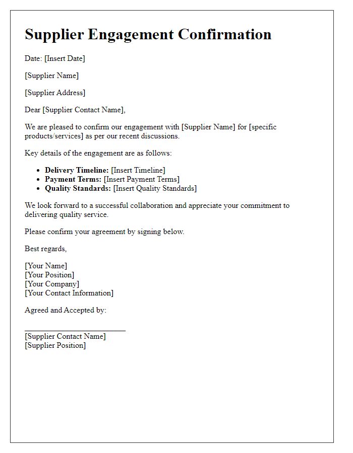 Letter template of Supplier Engagement Confirmation