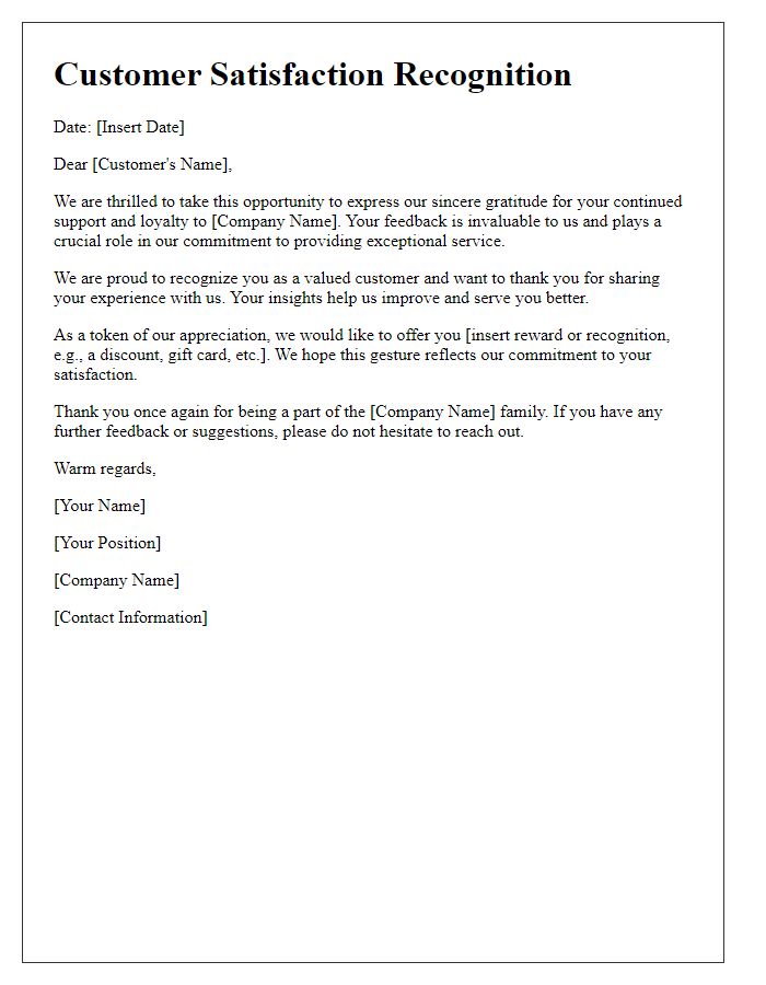 Letter template of Customer Satisfaction Recognition