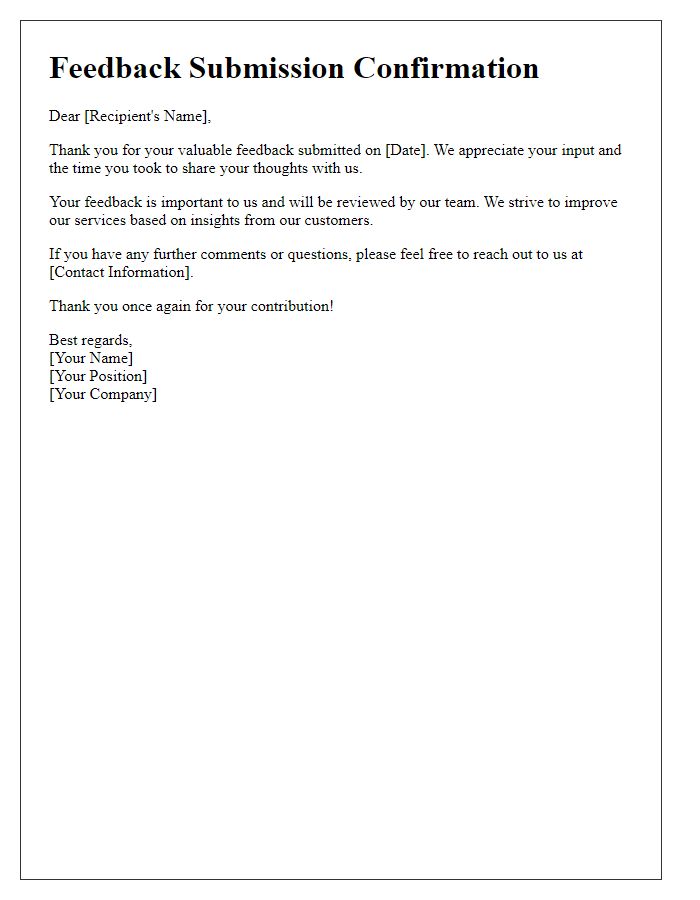 Letter template of Feedback Submission Confirmation