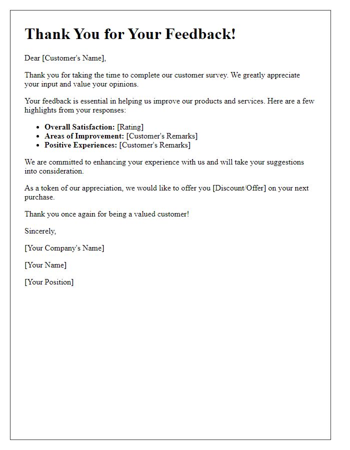 Letter template of Valued Customer Survey Response