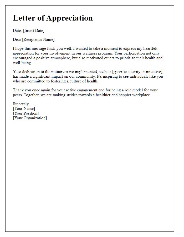 Letter template of appreciation for wellness program involvement