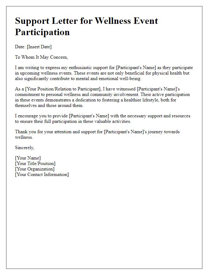 Letter template of support for active participation in wellness events