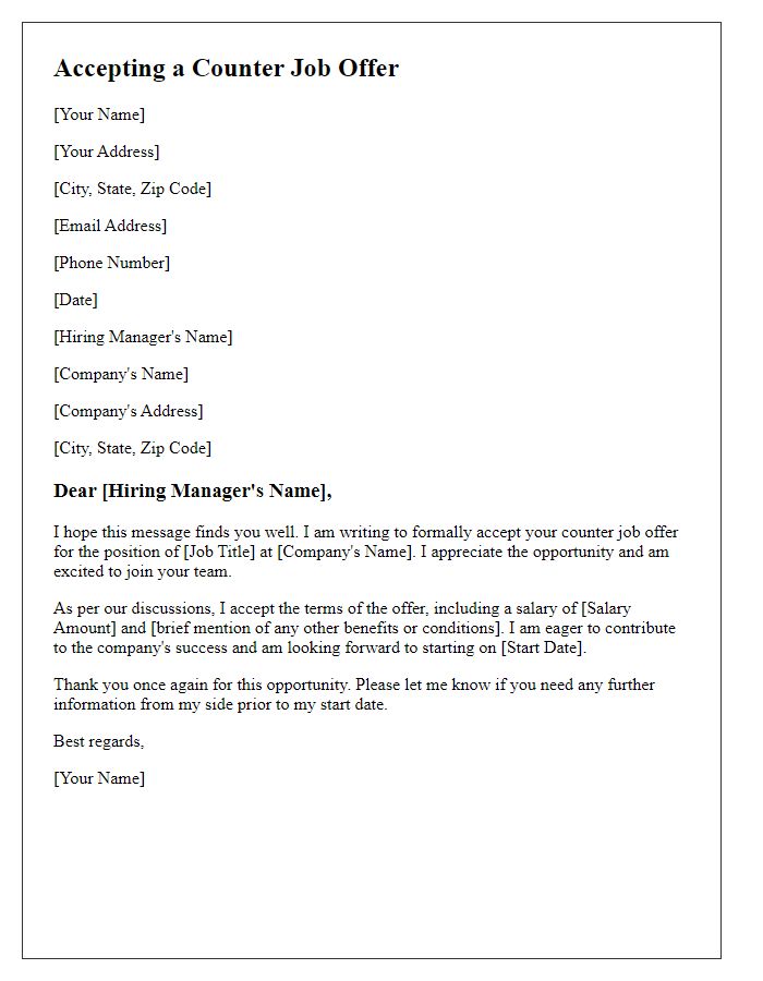 Letter template of accepting a counter job offer