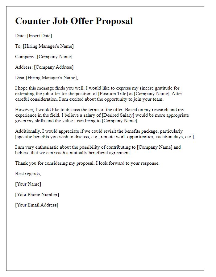 Letter template of counter job offer proposal