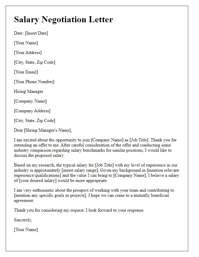 Letter template of salary negotiation for industry comparison