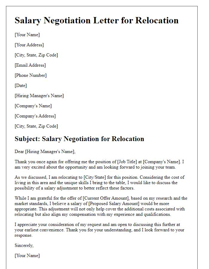 Letter template of salary negotiation for relocation