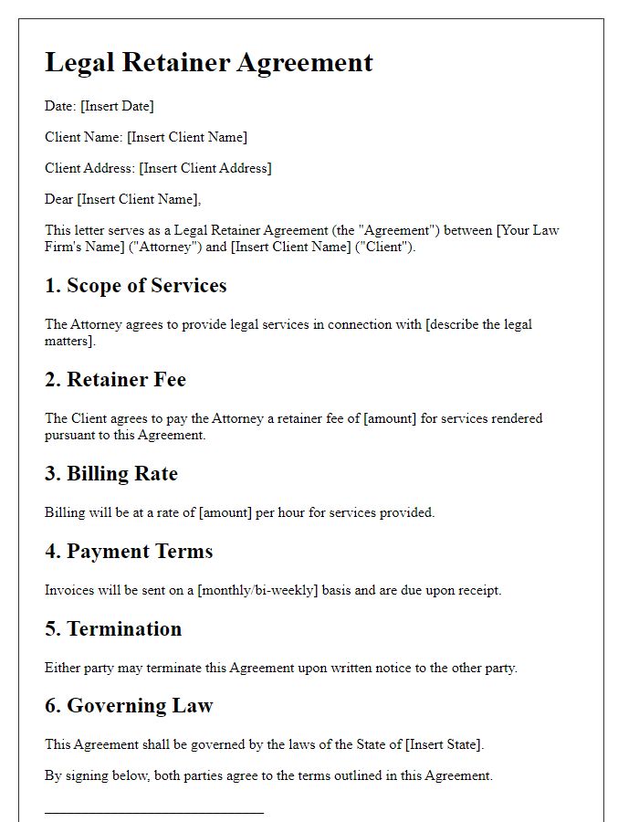 Letter template of Legal Retainer Agreement for Individual Clients