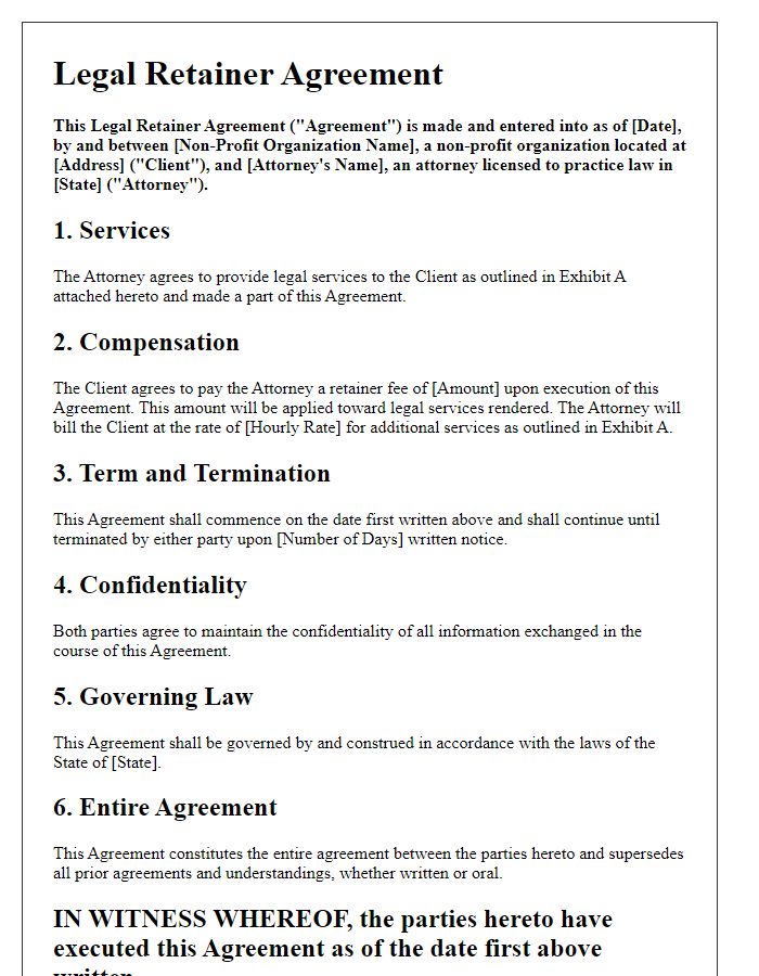 Letter template of Legal Retainer Agreement for Non-Profit Organizations