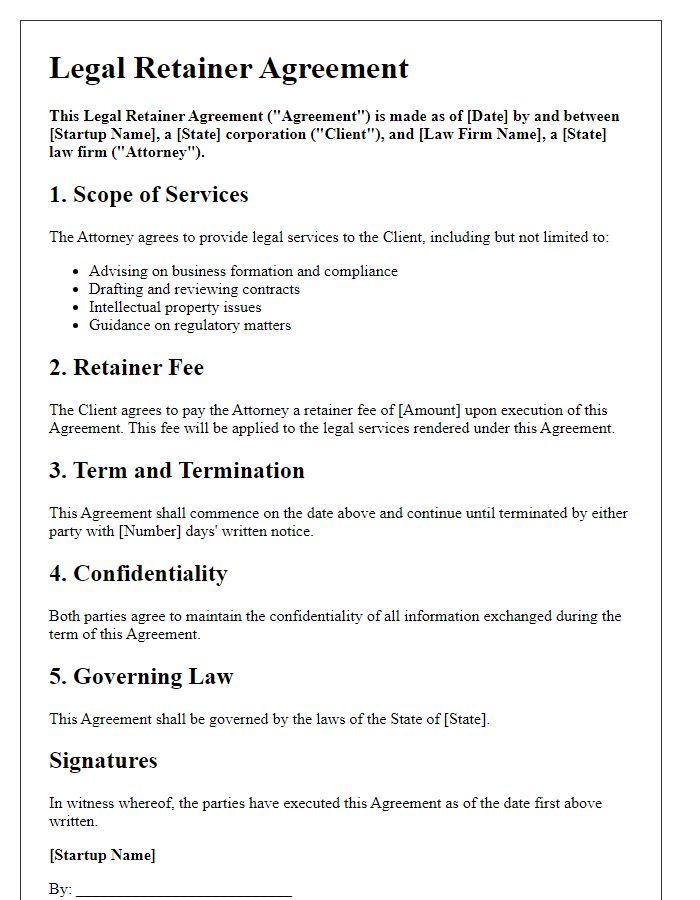 Letter template of Legal Retainer Agreement for Startups