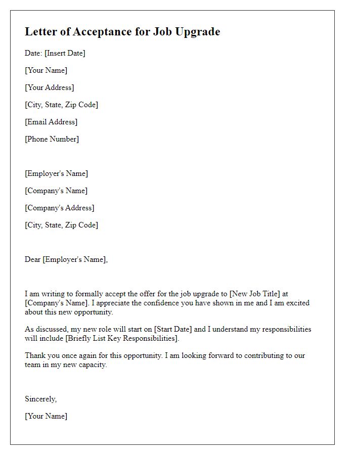 Letter template of acceptance for job upgrade