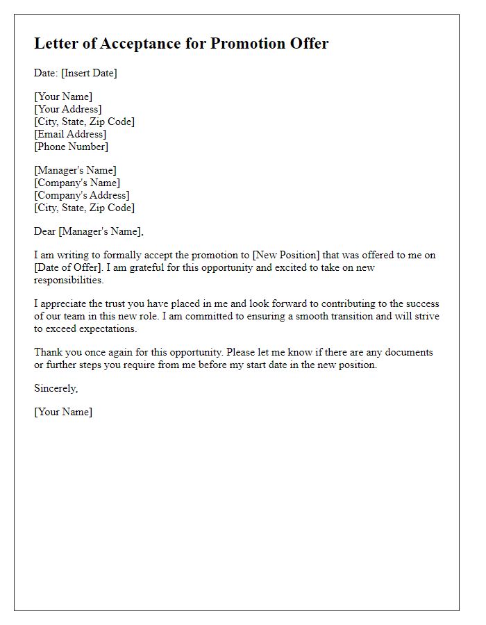 Letter template of acceptance for promotion offer