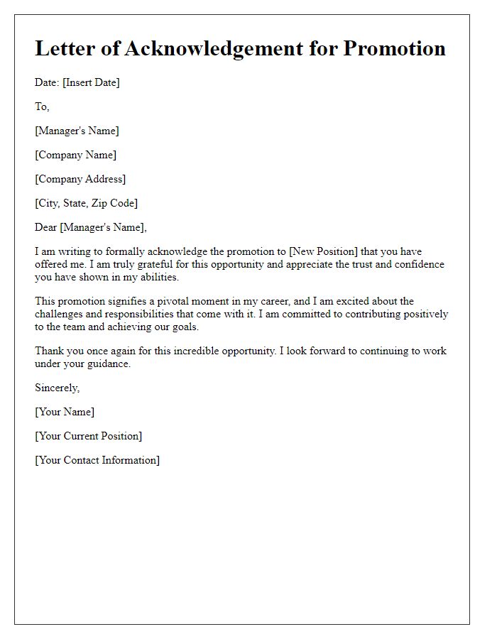 Letter template of acknowledgement for promotion