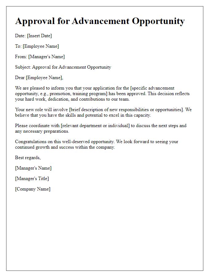 Letter template of approval for advancement opportunity