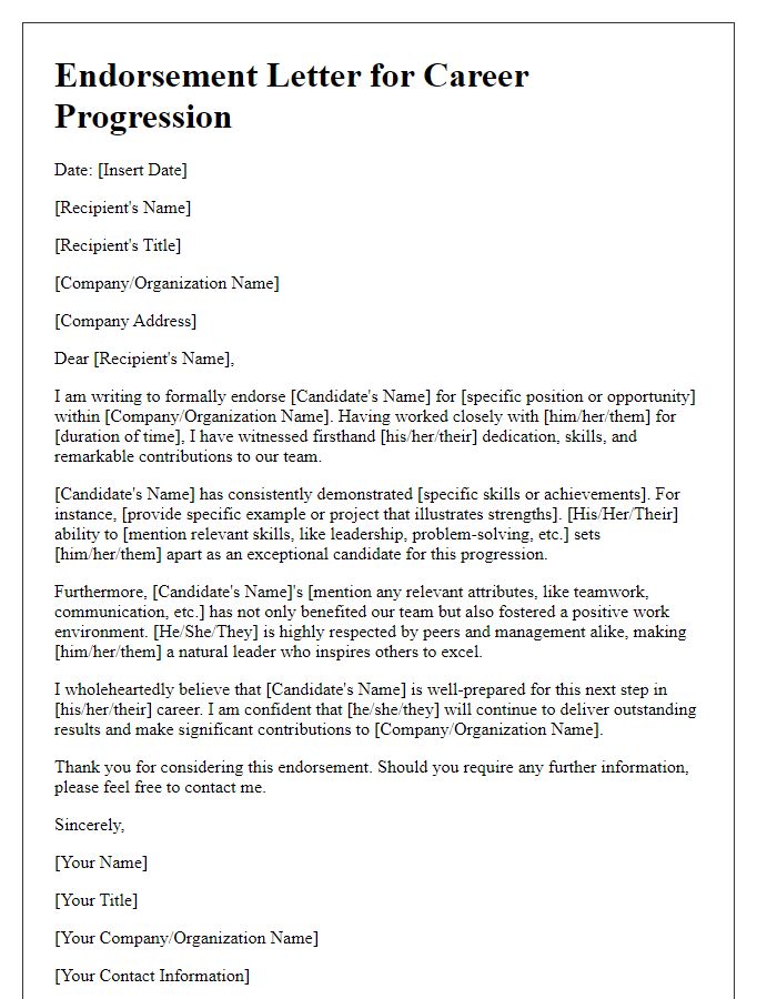 Letter template of endorsement for career progression