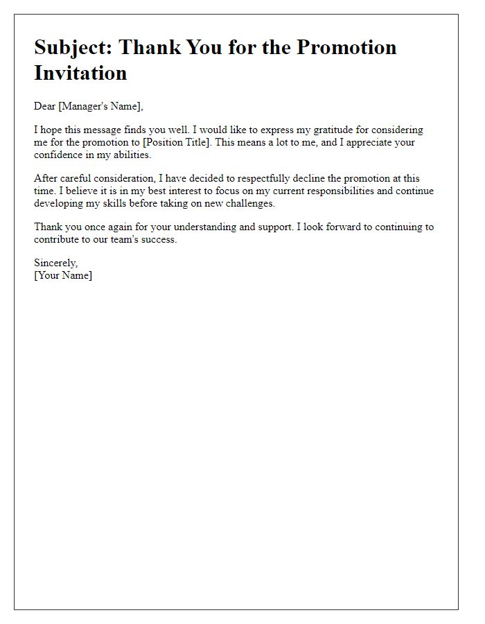 Letter template of dismissing promotion invitation