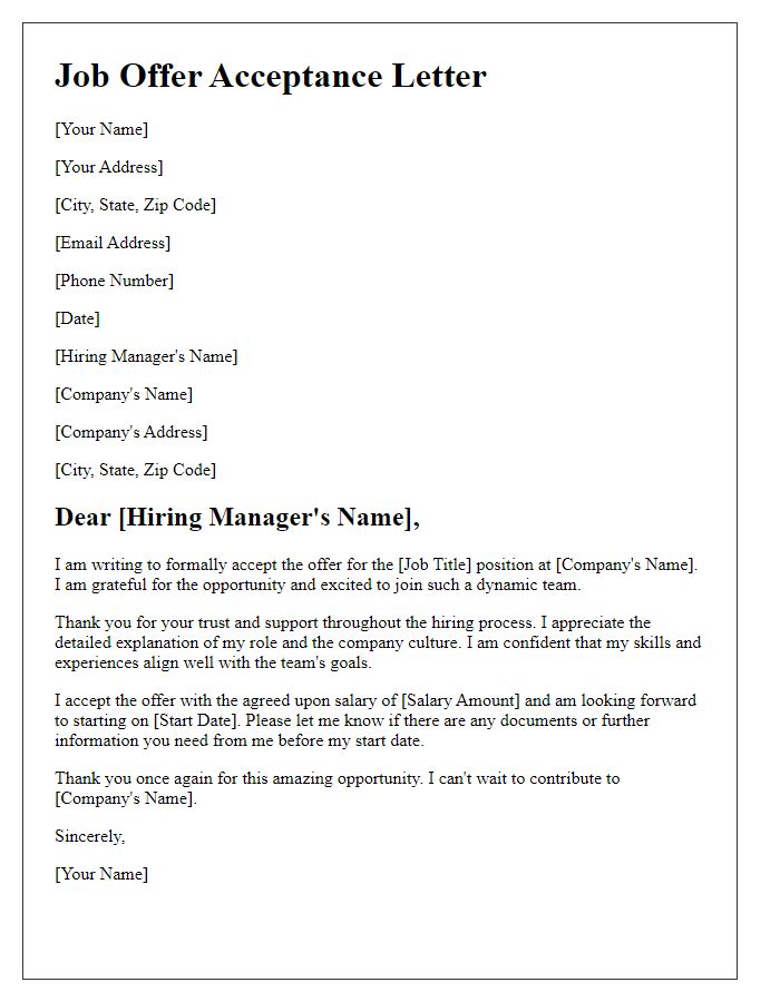 Letter template of remote job offer acceptance with gratitude