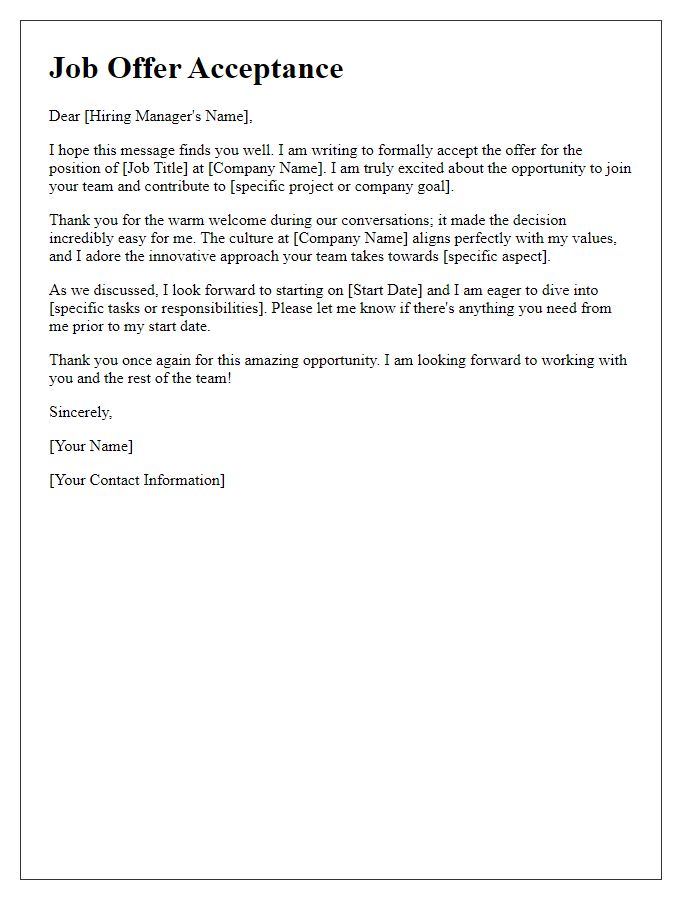 Letter template of remote job offer acceptance with personal touches