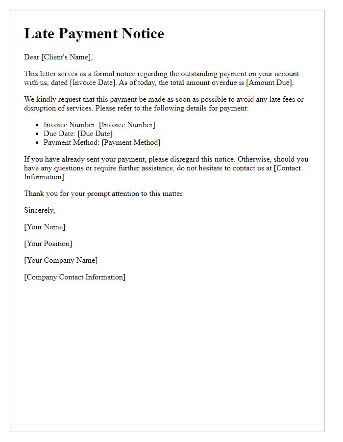 Letter template of late payment notice for accounting departments