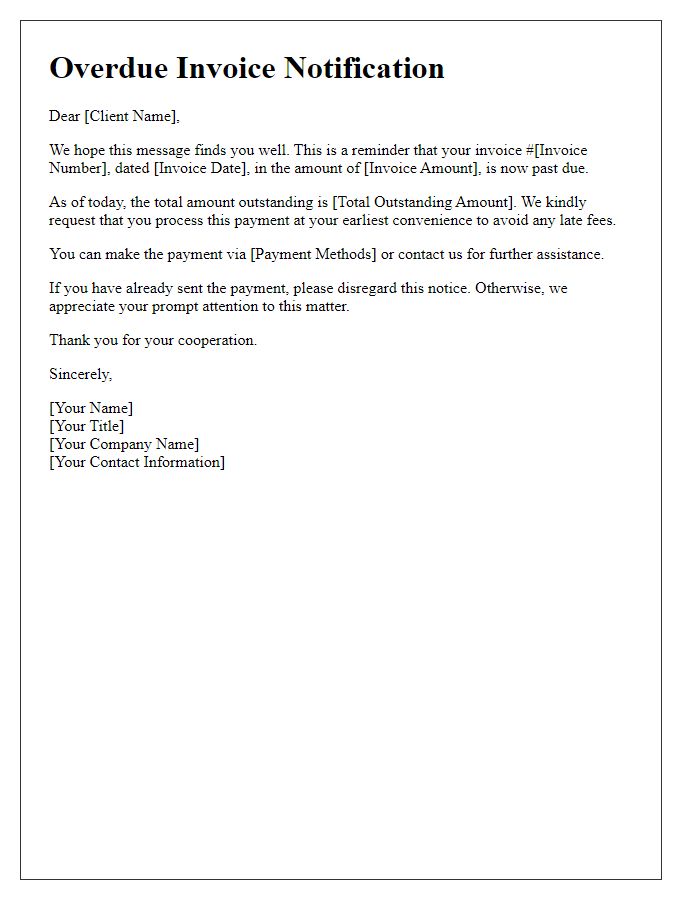 Letter template of overdue invoice notification for past-due accounts