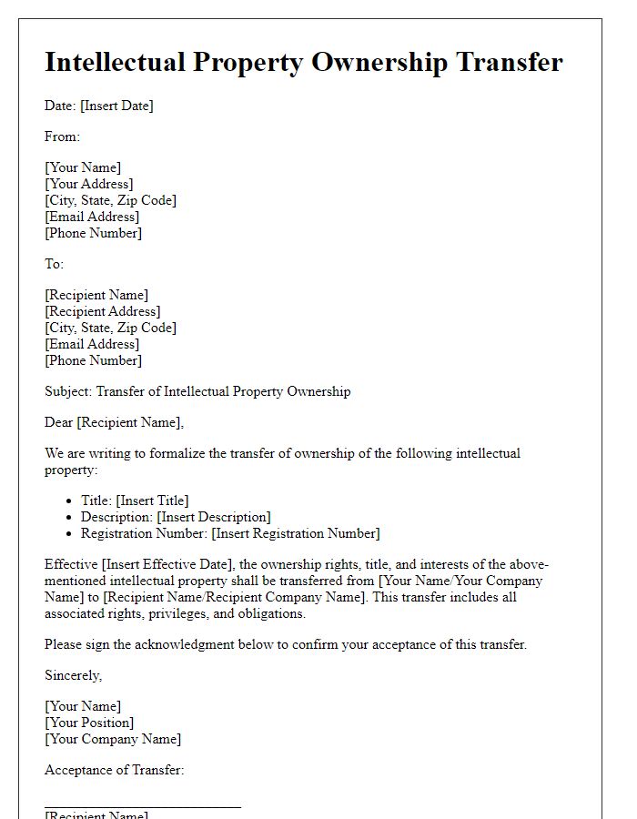 Letter template of intellectual property ownership transfer