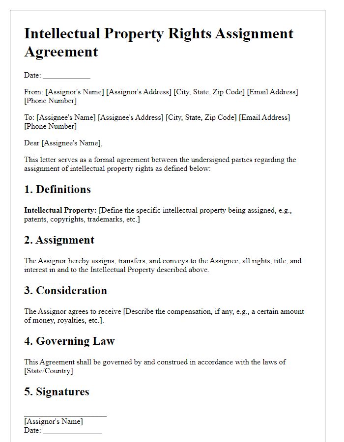 Letter template of intellectual property rights assignment agreement