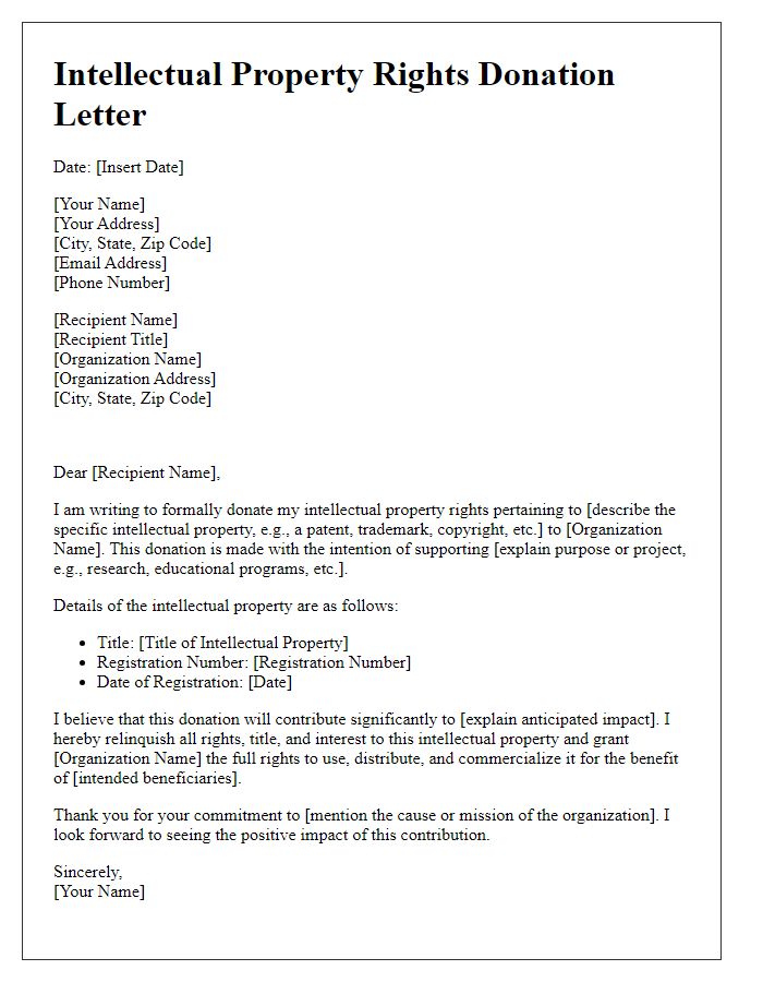 Letter template of intellectual property rights donation