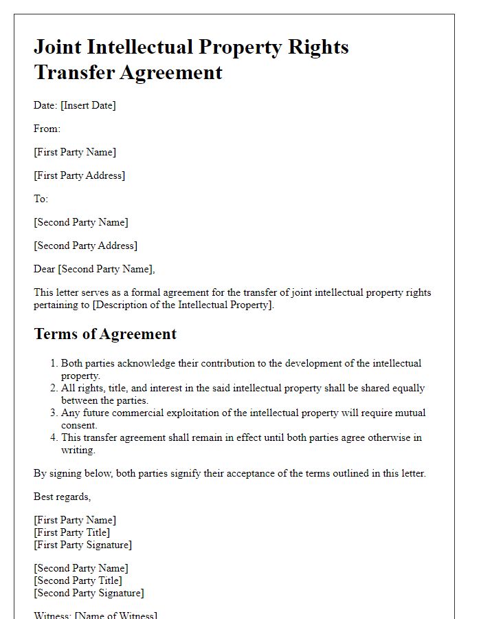 Letter template of joint intellectual property rights transfer