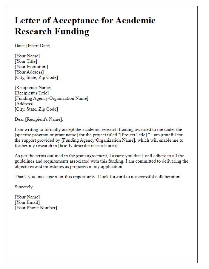 Letter template of acceptance for academic research funding