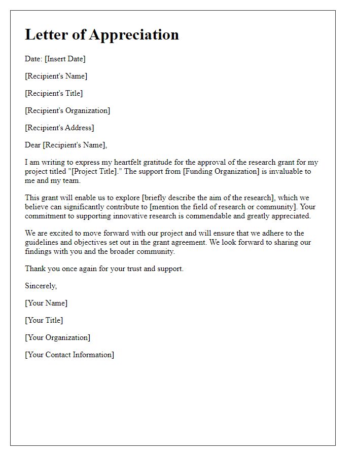 Letter template of appreciation for research grant approval