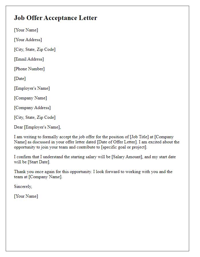 Letter template of acceptance for job offer