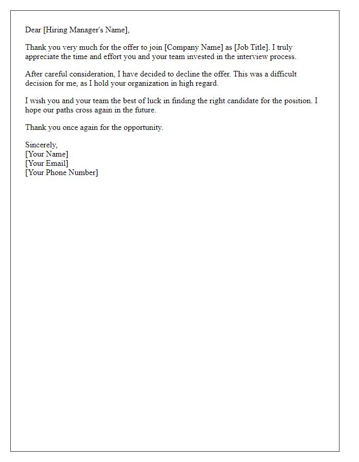 Letter template of job offer rejection