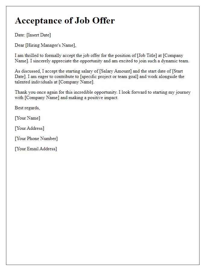 Letter template of acceptance of job offer with enthusiasm