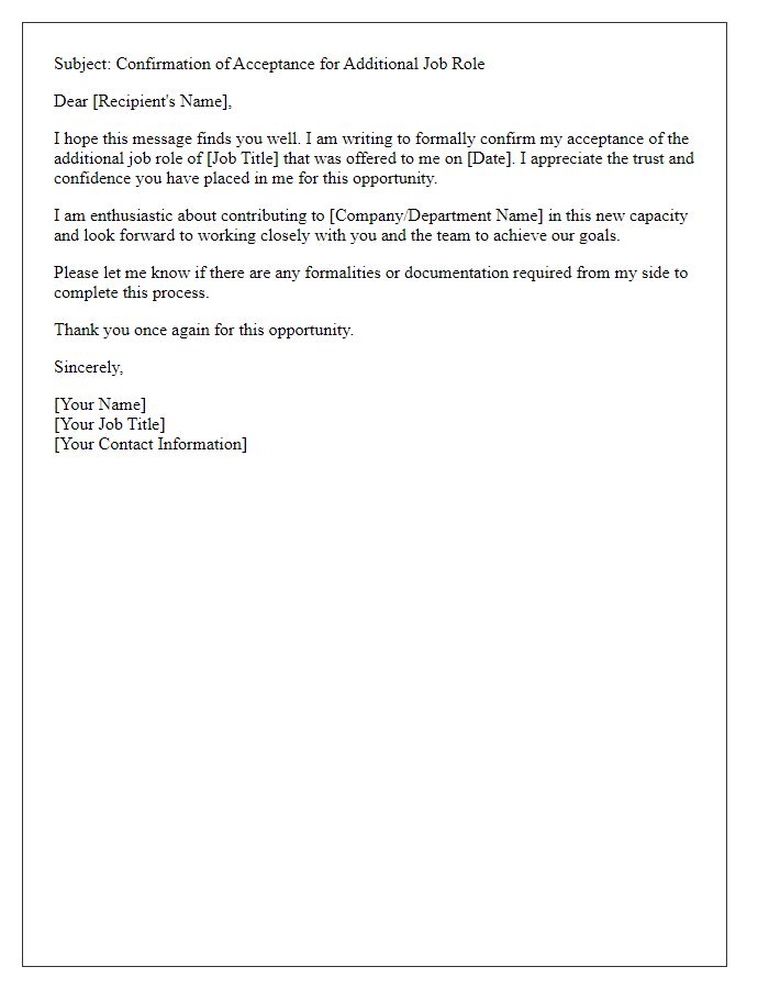 Letter template of confirmation for accepting an additional job role