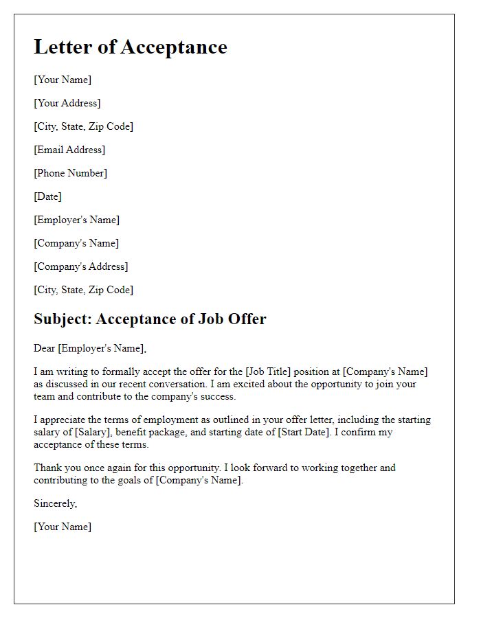 Letter template of intention to accept a new job offer