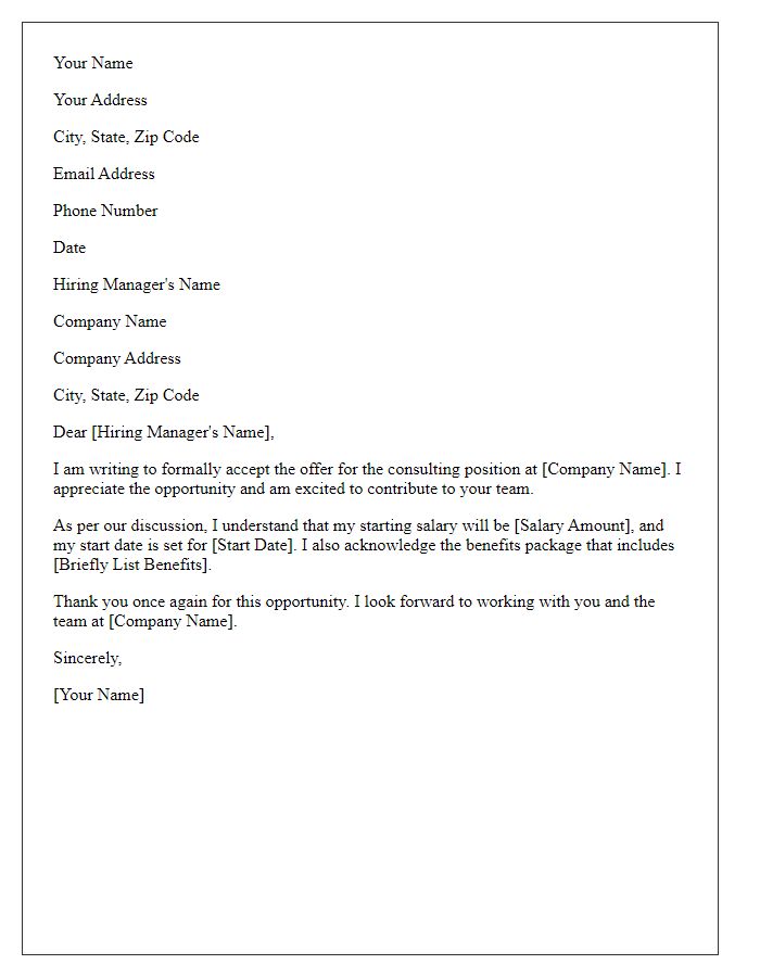 Letter template of acceptance for consulting job offer