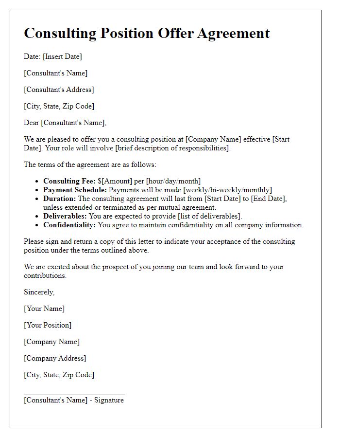 Letter template of agreement for consulting position offer