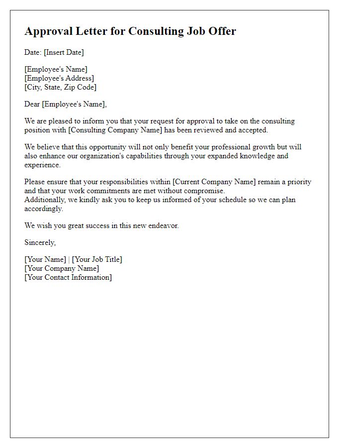 Letter template of approval for consulting job offer