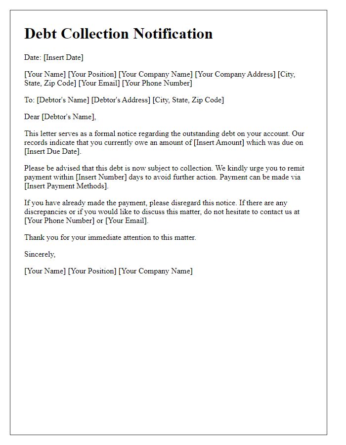 Letter template of legal debt collection notification