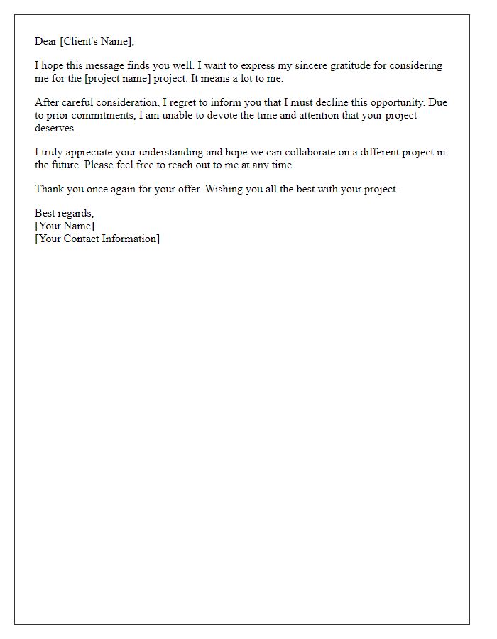 Letter template of graceful turn down of freelance project