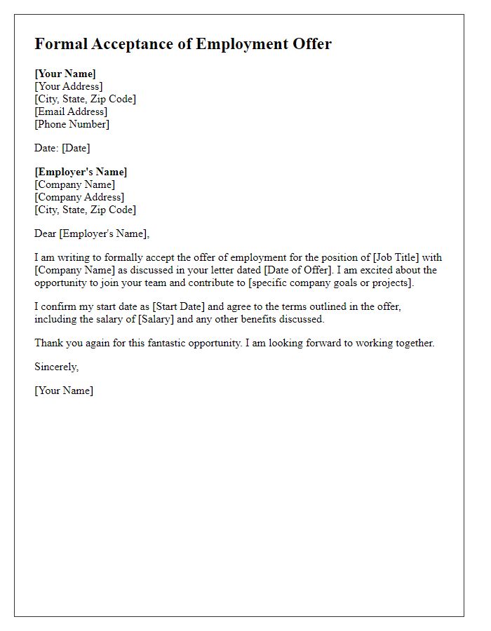 Letter template of formal acceptance of international employment offer.