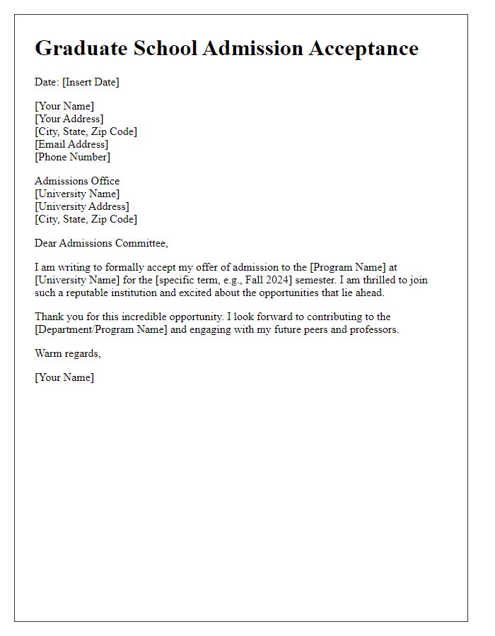 Letter template of positive reply for grad school admission