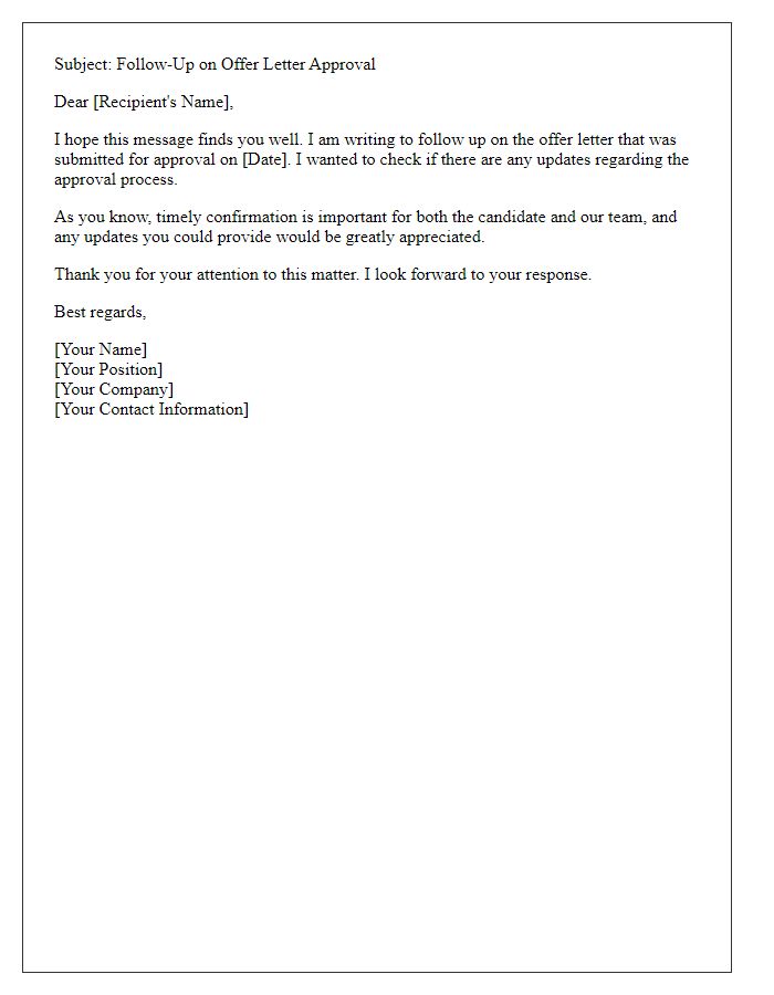 Letter template of follow-up message for offer letter approval