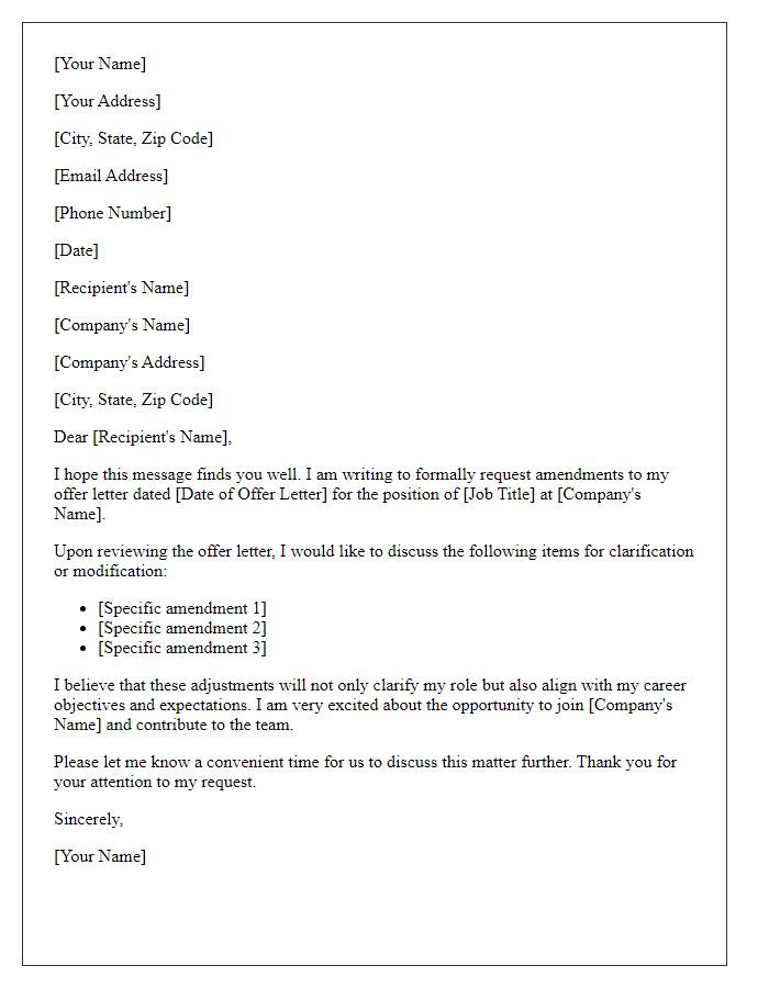 Letter template of request for offer letter amendments
