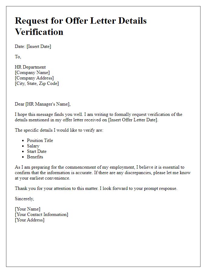 Letter template of request for offer letter details verification