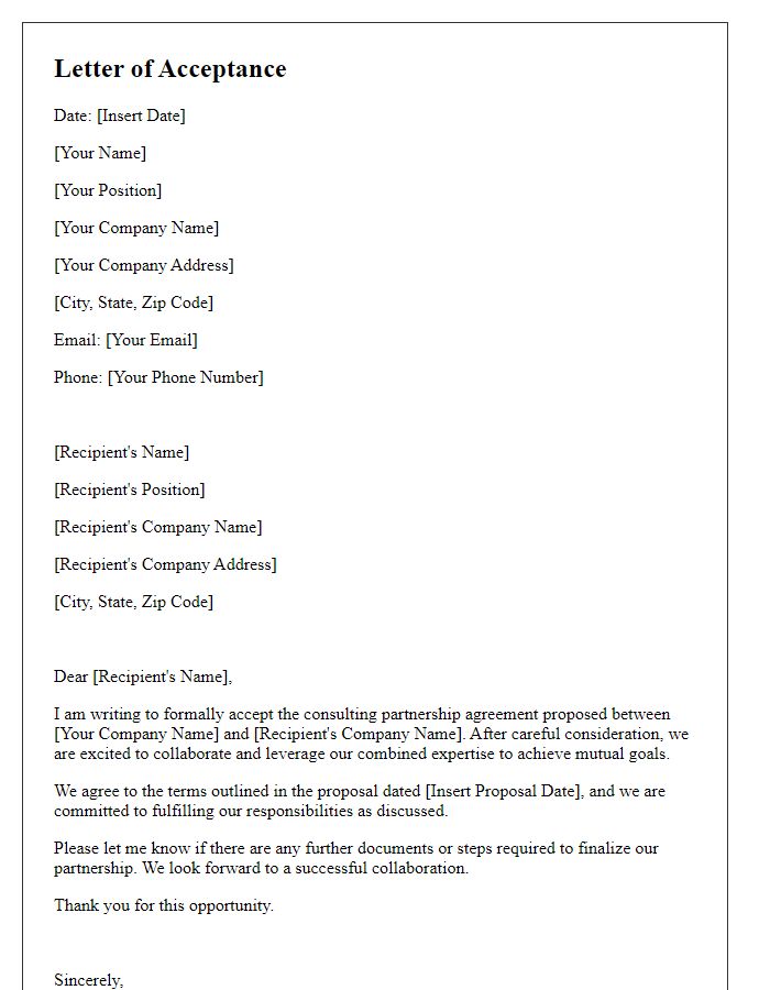 Letter template of acceptance for consulting partnership agreement