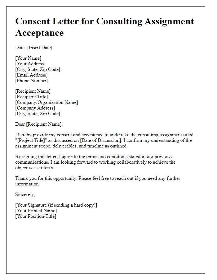 Letter template of consent for consulting assignment acceptance