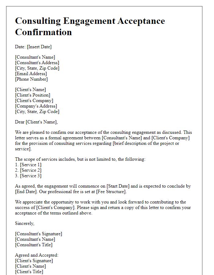 Letter template of consulting engagement acceptance confirmation